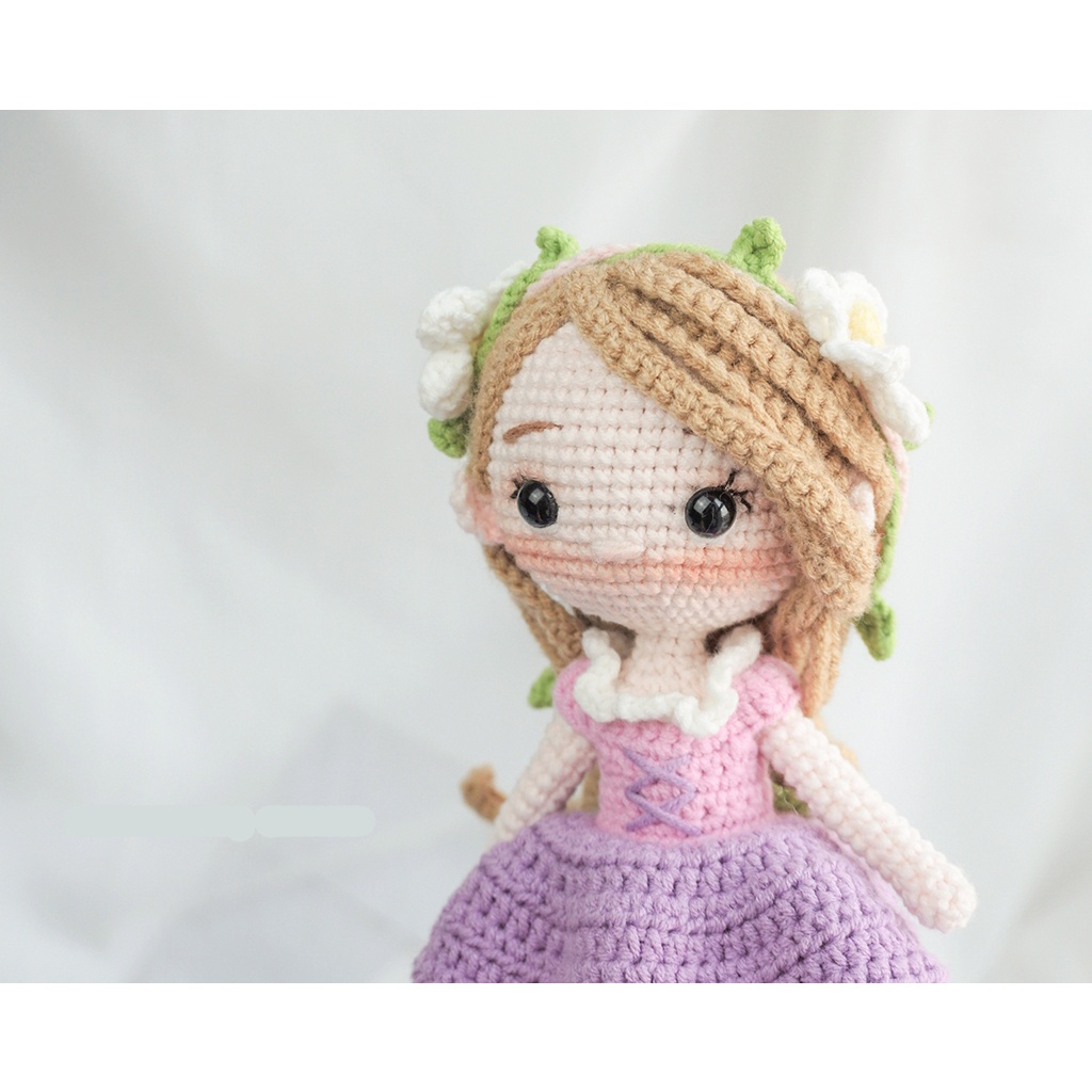 Búp bê Rapunzel bằng len móc handmade cho bé, búp bê công chúa tóc mây bằng len móc, 100% sợi cotton - Ami Hous
