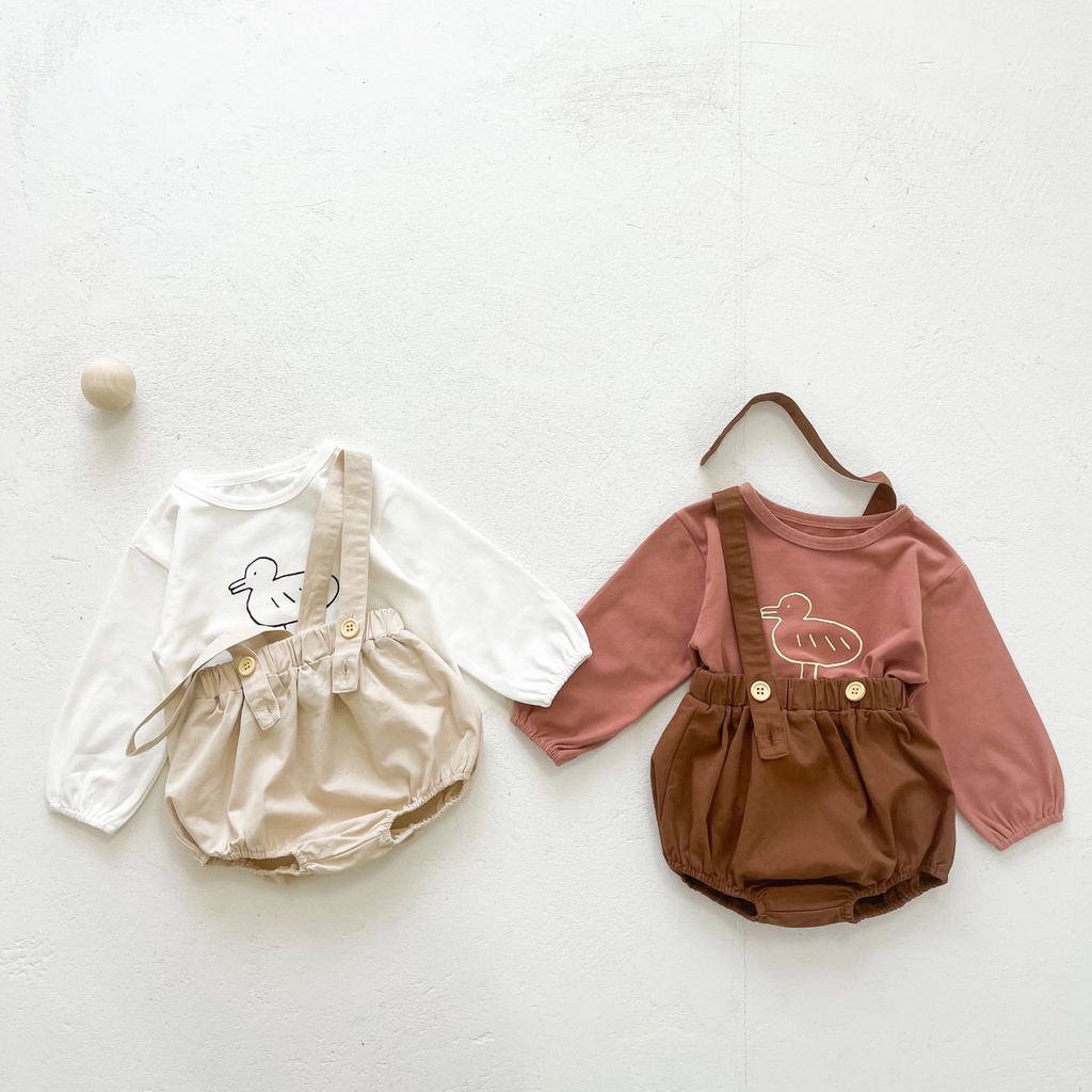 Áo Liền Quần Tay Dài In Hình Vịt Con Bằng Cotton Dành Cho Trẻ Em Thời Trang 2023