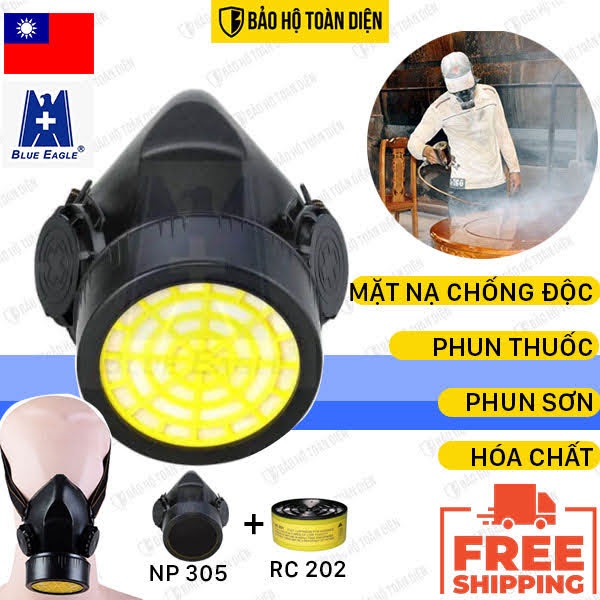 [CHÍNH HÃNG] Bộ mặt nạ phòng độc Blue Eagle NP305, đã gồm 1 phin lọc độc Blue Eagle RC202. Mặt nạ lọc độc, lọc mùi