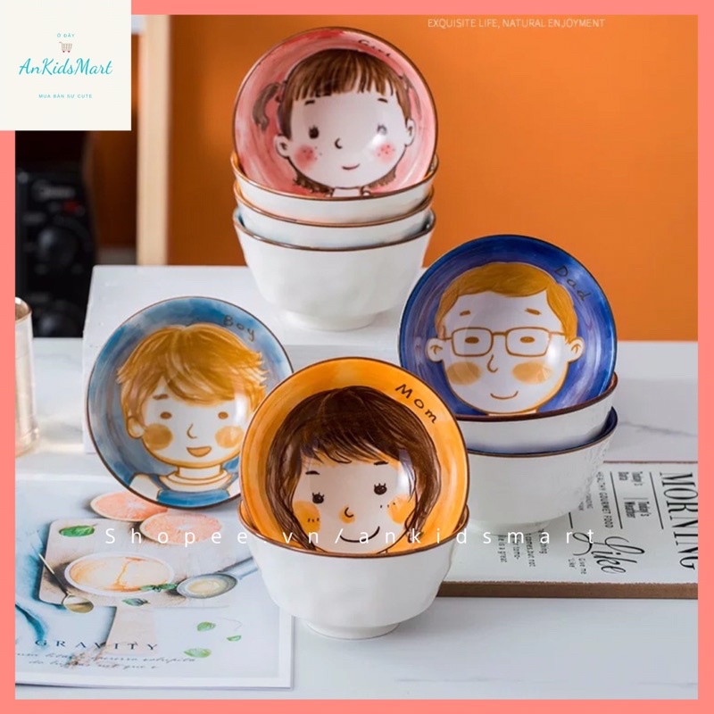 Bát gốm ăn cơm Dad/ Mom/ Boy/ Girl độc đáo, dễ thương