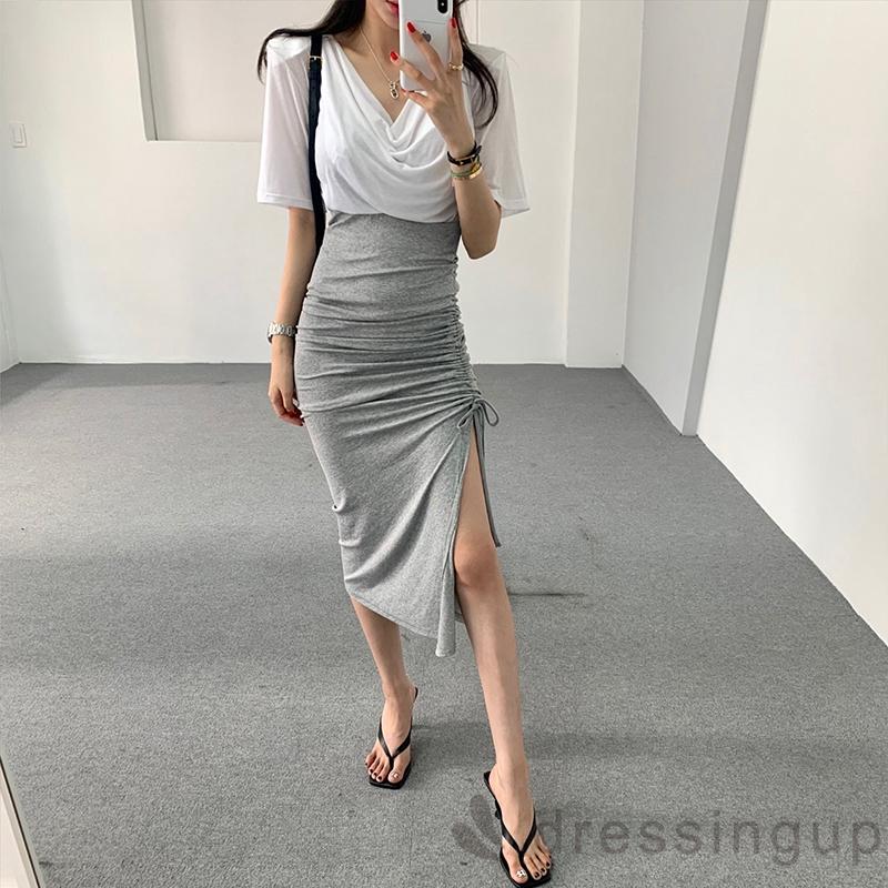 Chân Váy Dài Màu Trơn Xẻ Tà Quyến Rũ Cho Nữ