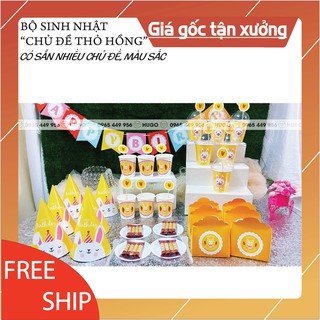 Bộ sinh nhật combo trang trí bàn tiệc cho Bé, chủ đề Thỏ hồng