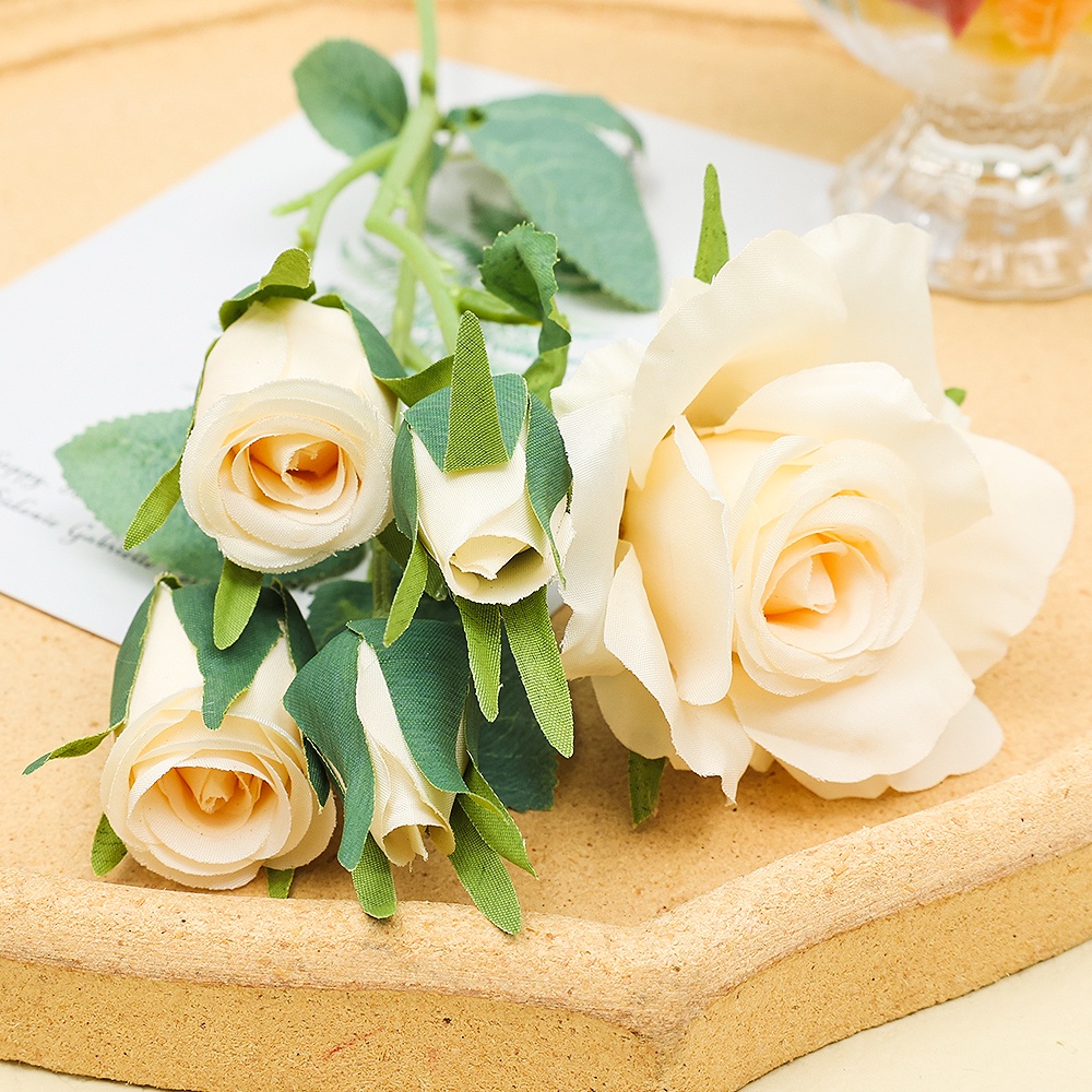 Bó Hoa Hồng Nhân Tạo 1 Nhánh 5 Bông Trang Trí Tiệc Cưới DIY