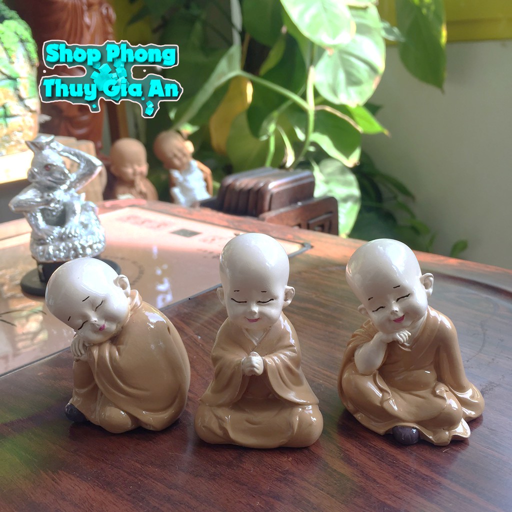 Tượng Chú Tiểu Tam Không Phong Thủy, Hàng Thủ công tại Việt Nam Trang trí Nội Thất, bàn làm việc,bể cá (Bộ 03 tượng)