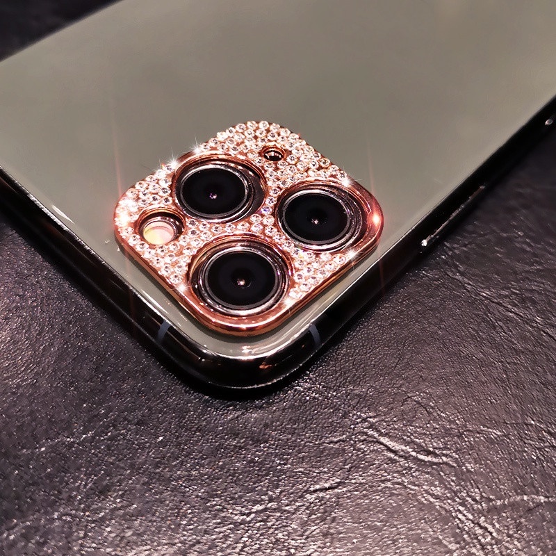 Khung Kim Loại Tròn Bảo Vệ camera Sau Đính Đá Lấp Lánh Cho iphone 15 14 13 12 11 pro max Ốp