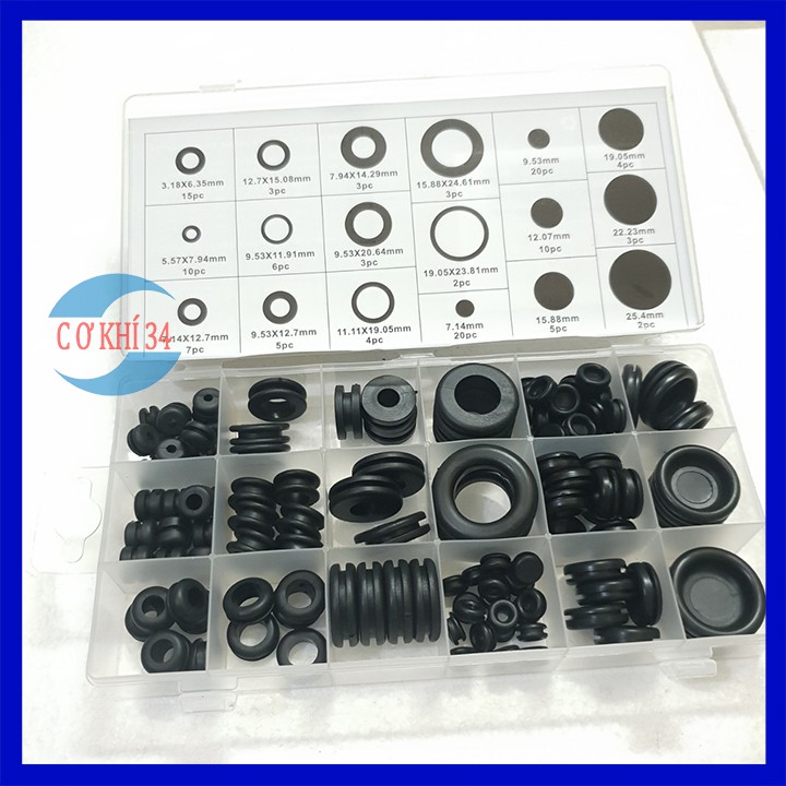 125 Piece Niêm Phong Grommet Cao Su O Vòng Assortment Bộ Thủy Lực Ống Nước Đệm Bóng Sơn Cói Bộ Vòng Dây Điện Gioăng Dụng