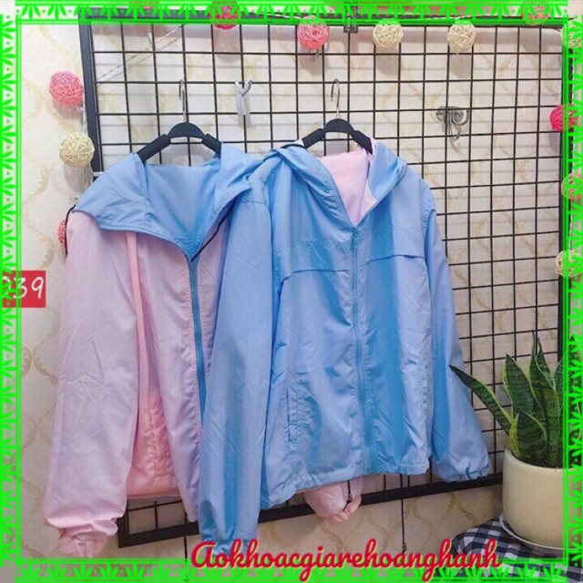 Áo khoác dù nữ 2 mặt hồng xanh