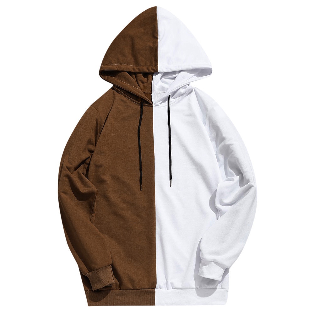 Áo Hoodie cotton Tay Dài Nửa Màu Trắng Đen Cá Tính Cho Nam