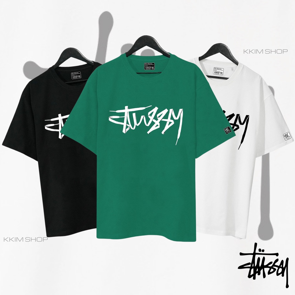 Áo thun tay lỡ STUSSY XANH LÁ, Áo thun unisex nam nữ form rộng oversize chất liệu Cotton Thái