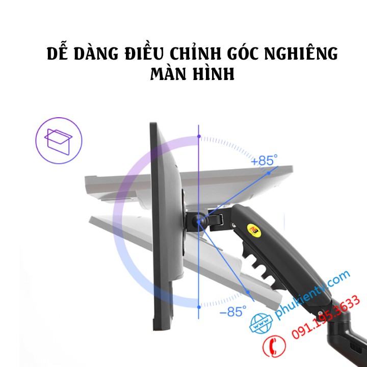 Giá treo màn hình NB F80 17 - 30 Inch - Tay treo màn hình F80 gắn bàn - Hàng Chính Hãng Xoay 360 độ