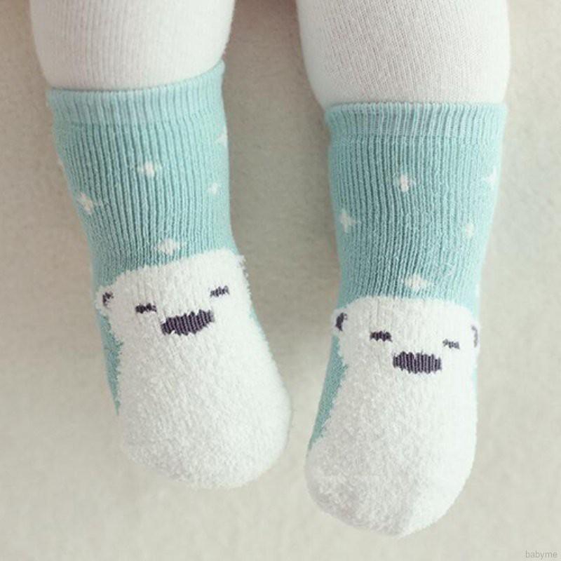 Kid Baby Girl Boy Bear Penguin Pattern Coral Velvet Thick Warm Socks Above Ankle Socks