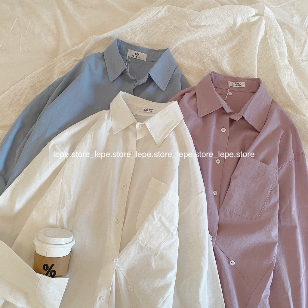 [SẴN] Áo Sơ mi trơn mặc được 2 kiểu vạt lệch 3 màu xanh tím trắng basic | BigBuy360 - bigbuy360.vn