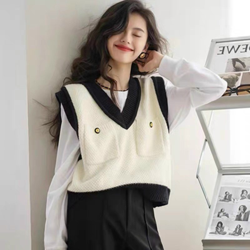 Áo gile len viền 2 túi hàng QC nhẹ nhàng