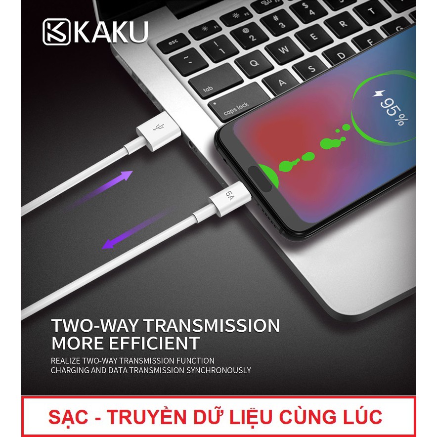 Cáp sạc nhanh 5A Micro USB cho điện thoại android - Hãng KAKU - Nhựa TPE - Chống gỉ - Chống rối - Chống đứt