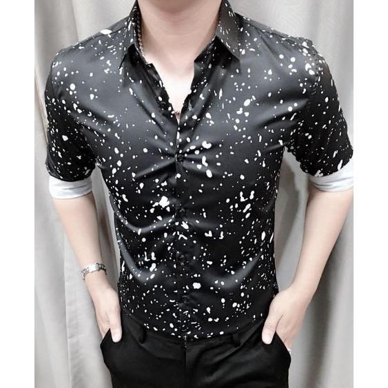 Áo sơ mi nam cao cấp đen chấm lụa thời trang MS09