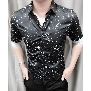 Áo sơ mi nam cao cấp đen chấm lụa thời trang MS09