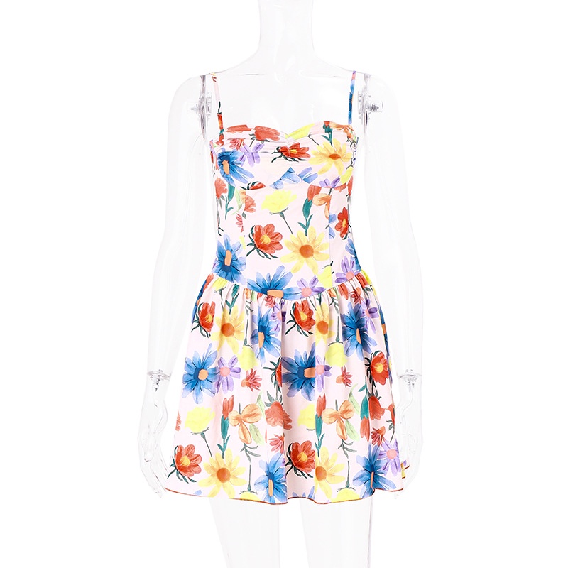 Đầm Hai Dây Hở Lưng In Hoa Phong Cách Pháp Ngọt Ngào Dành Cho Nữ