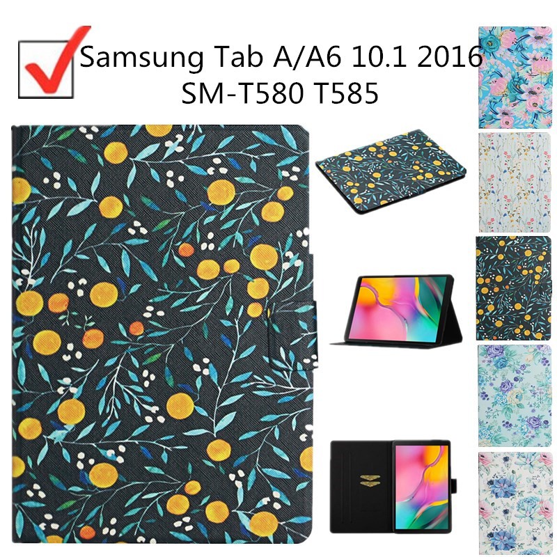 Bao Da Họa Tiết Hoa Dập Nổi Cao Cấp Cho Samsung Tab A / A6 10.1 Sm-T580 T585 2016