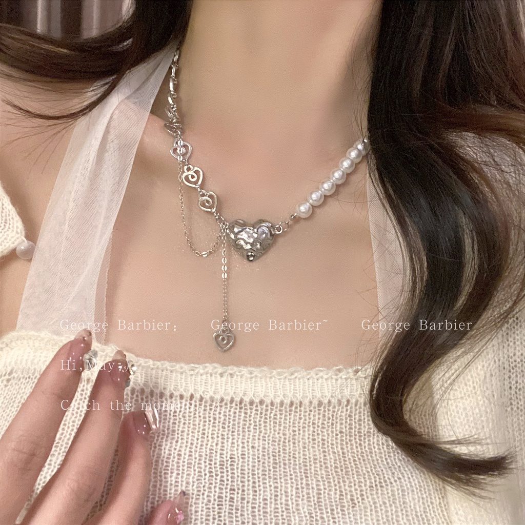 Vòng cổ Đính Ngọc Trai Hình Trái Tim Phong Cách Hàn Quốc Sang Trọng