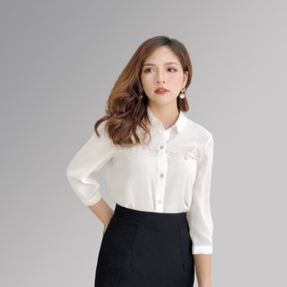 Áo sơ mi lụa cổ sen thêu ngực_elimaz-ea19.103