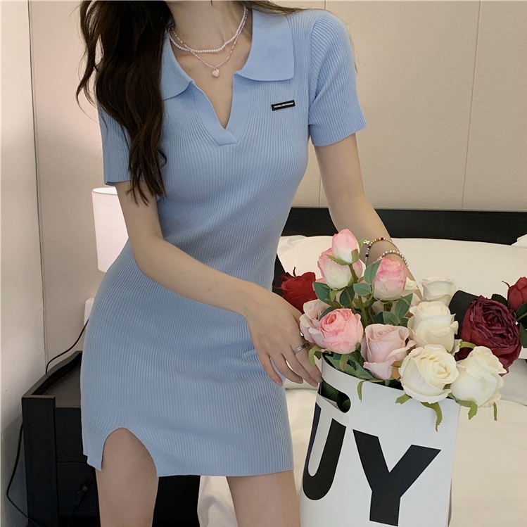 Đầm Dệt Kim Cổ Bẻ Phong Cách Mùa Hè Mới 52820