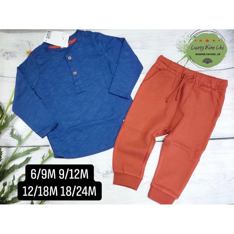 Sẵn set áo quần xanh nâu cho bé HM uk
