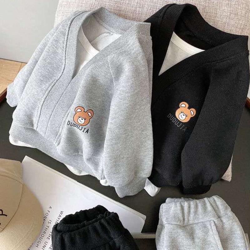 Bộ đồ thể thao 2 món gồm áo tay dài + quần họa tiết hoạt hình dành cho bé trai gái