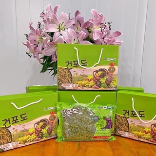 Nho khô hàn quốc hộp 1kg - nho xanh sấy khô làm hộp quà tặng tết 2022 có quai xách - hàng loại 1