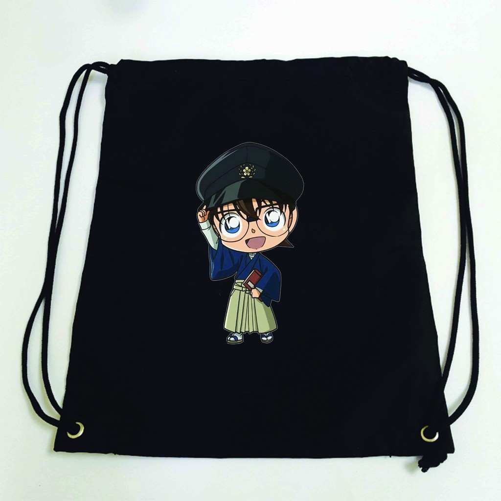 Balo dây rút đen in hình DETECTIVE CONAN Thám Tử Lừng Danh Conan anime chibi túi rút đi học xinh xắn thời trang