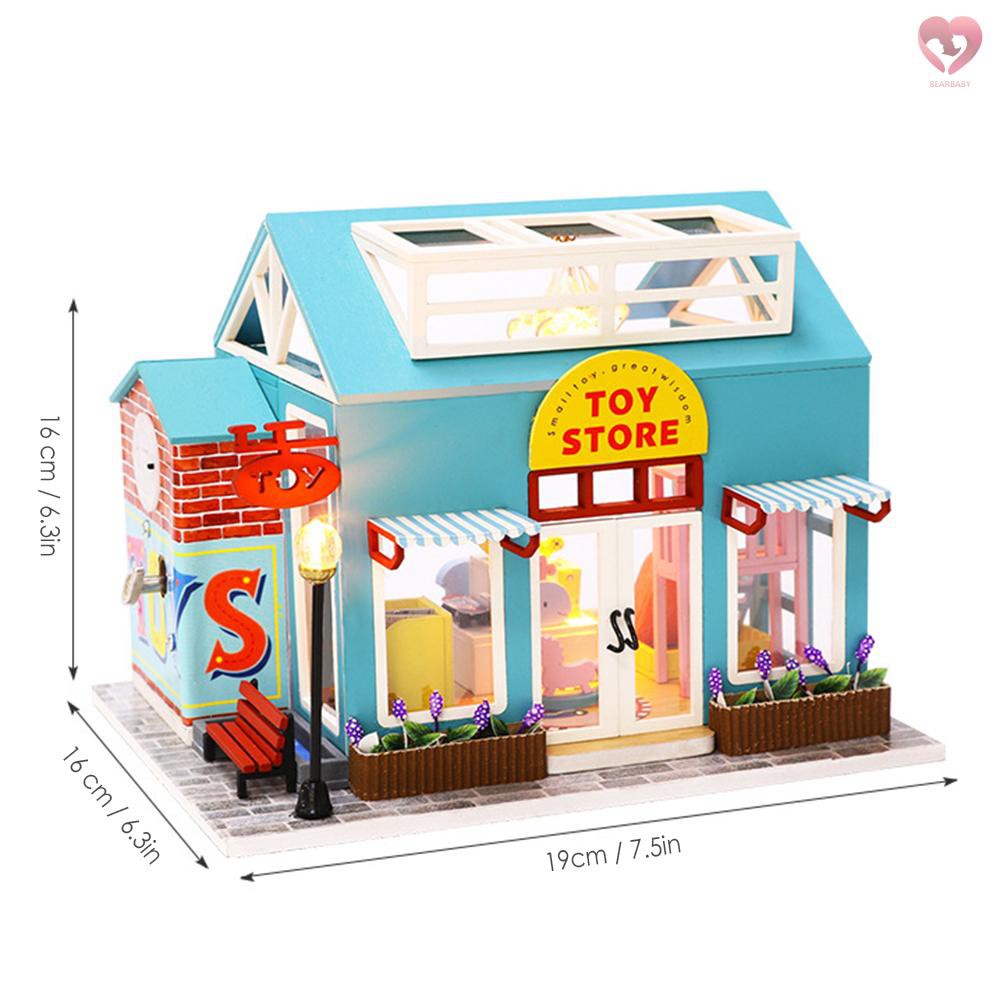 🎀Miniature Doll House DIY Wooden Dollhouse with Furniture & LED Light Children Toy Creative Gifts for 14+ Kids Adults Friends Family (Blue Toy Store)