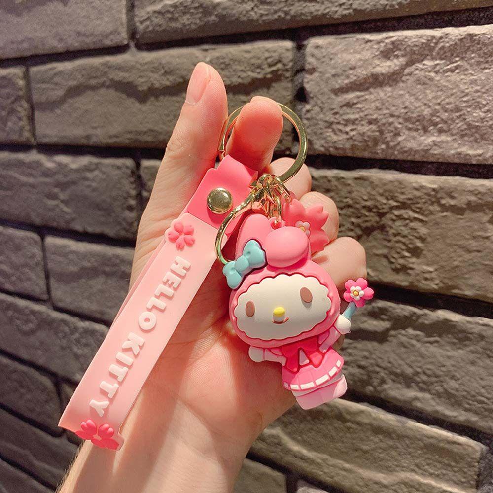 Móc Khóa Hình Búp Bê Mèo Kuromi Kitty Sakura Bằng Silicon Dễ Thương
