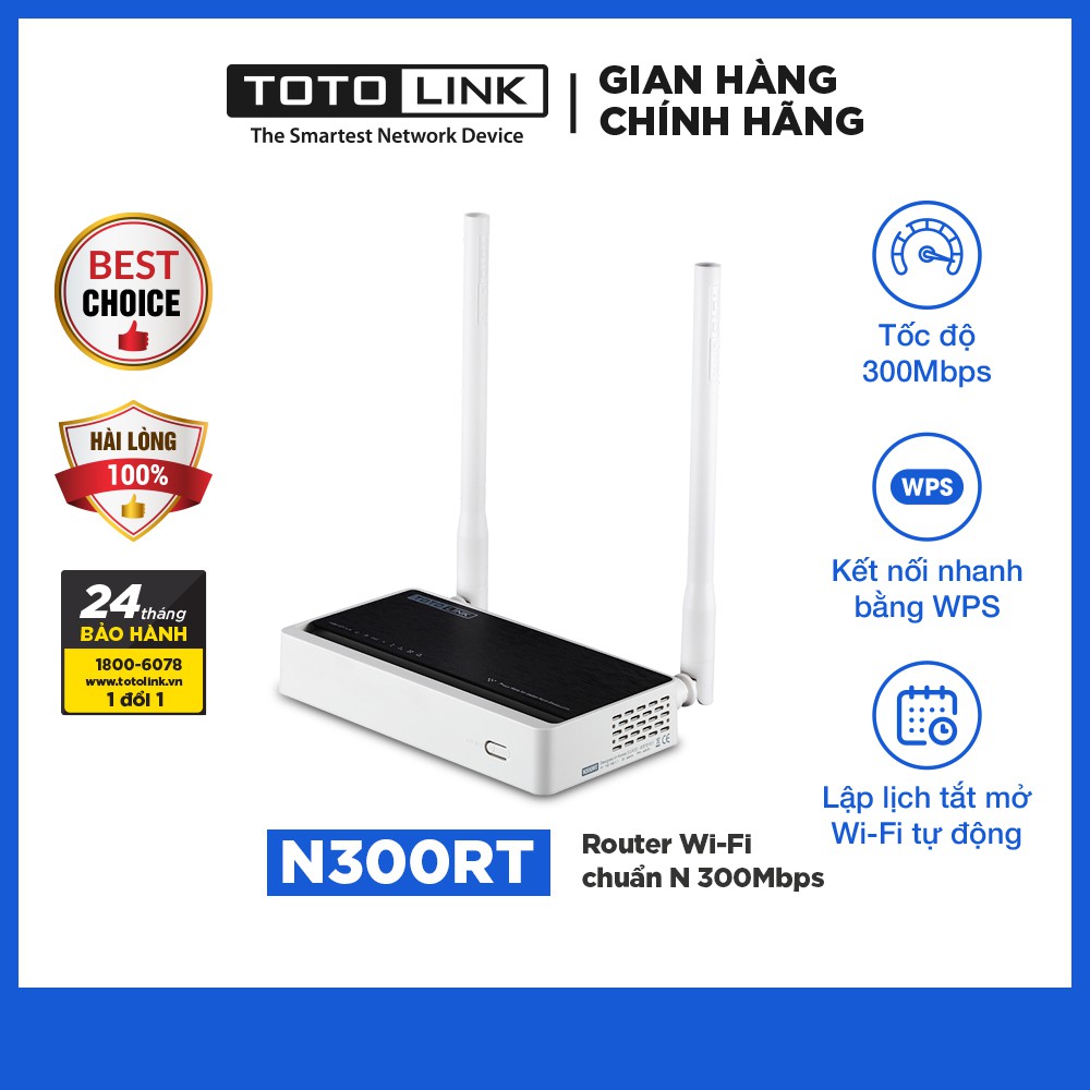 Router Wi-Fi chuẩn N 300Mbps TOTOLINK N300RT Cục phát wifi phủ sóng rộng giá rẻ dễ sử dụng Hàng chính hãng