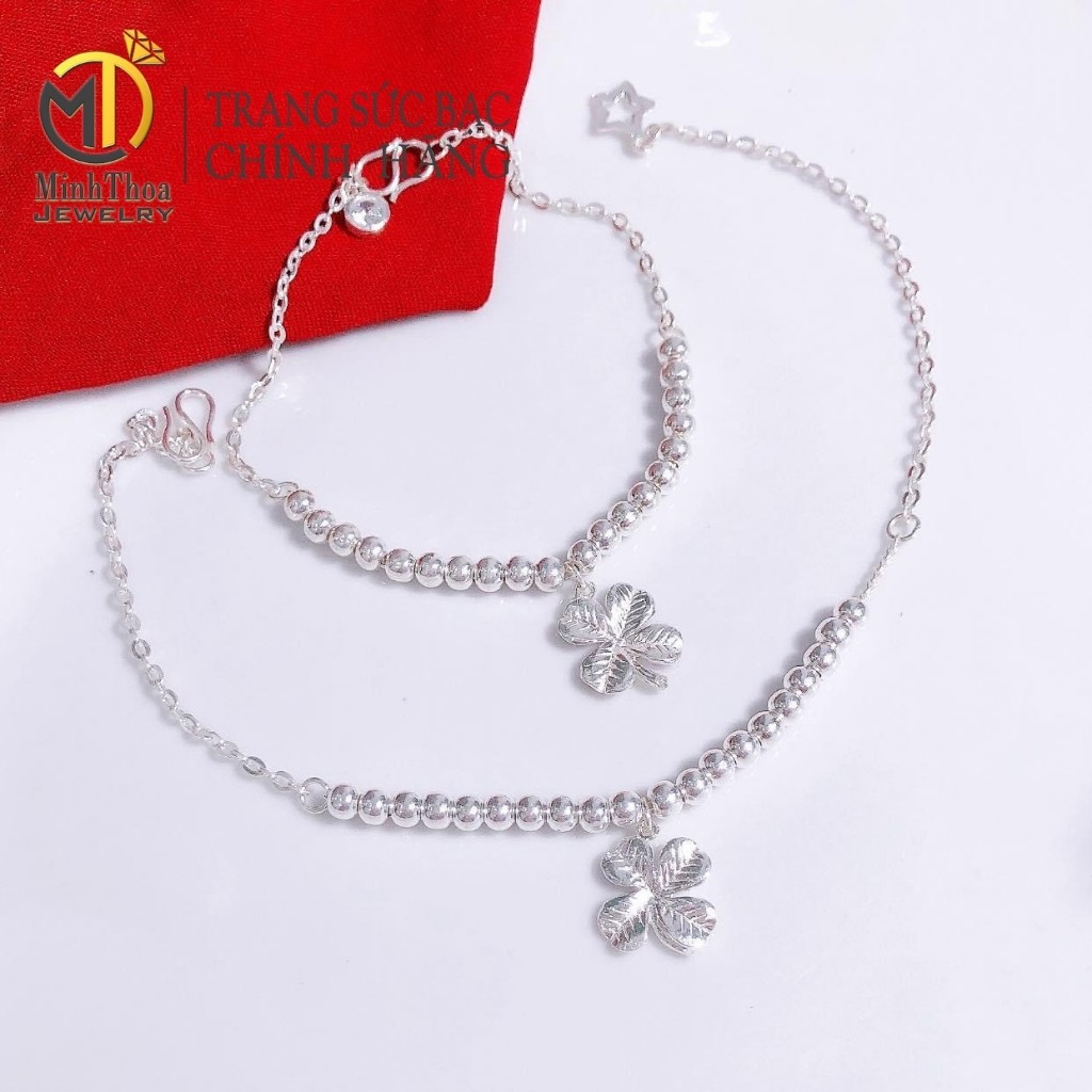 Lắc chân, lắc tay nữ bạc đẹp, vòng đeo tay, chân  cỏ 4 lá trang sức bạc ta Minh Thoa JEWELRY