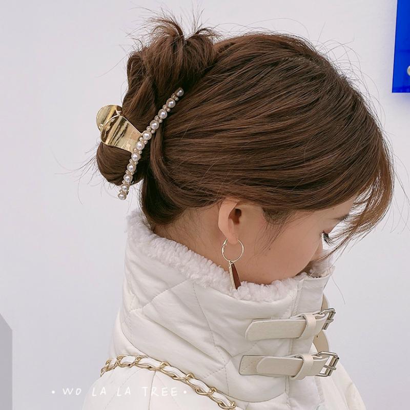 Kẹp tóc kim loại đính ngọc trai long lanh phong cách Hàn Quốc xinh xắn dành cho nữ