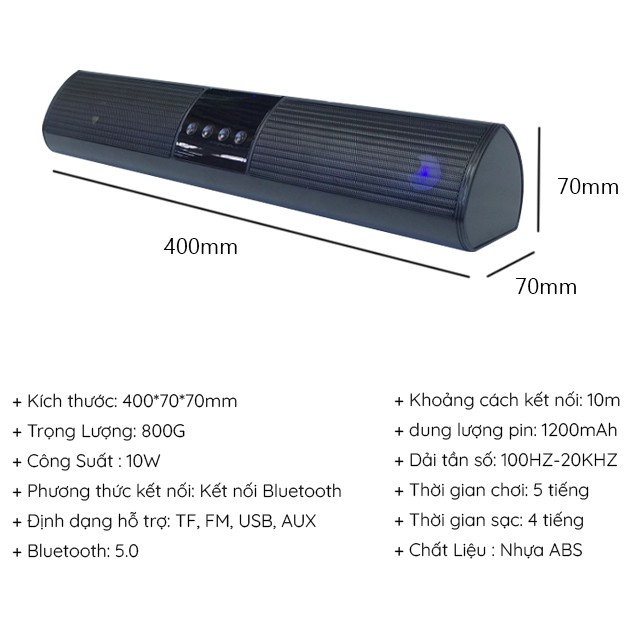 Loa Thanh Bluetooth Gaming Soundbar A2 Để Bàn Công Suất Lớn Dùng Cho Máy Vi Tính PC, Laptop, Tivi - Có Đèn Led RGB