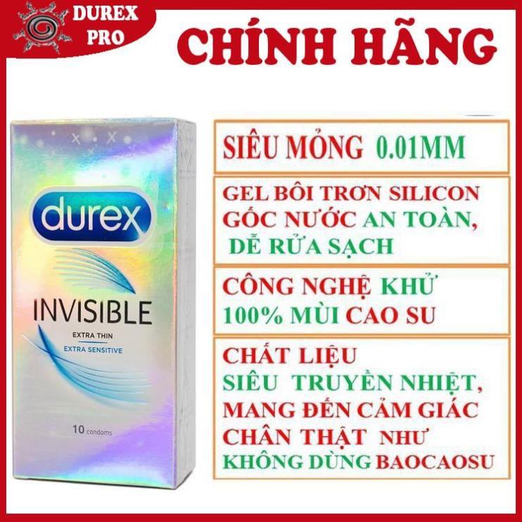 [BAO CAO SU MỎNG NHẤT THẾ GIỚI] Bao cao su DUREX INVISIBLE mỏng, an toàn, uy tín ( 10bao/ 1 hộp bcs)