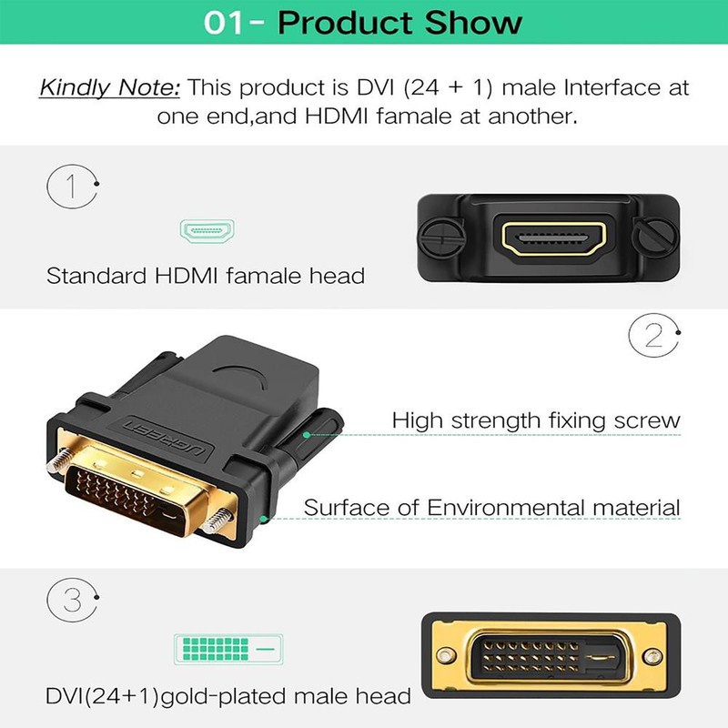 Đầu chuyển đổi DVI 24+1 male sang HDMI female - UGREEN 20124 -