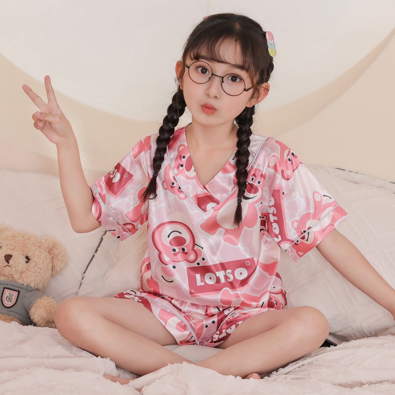 Bộ Đồ Ngủ Pijama Tay Ngắn In Họa Tiết Hoạt Hình Phong Cách Hàn Quốc Dành