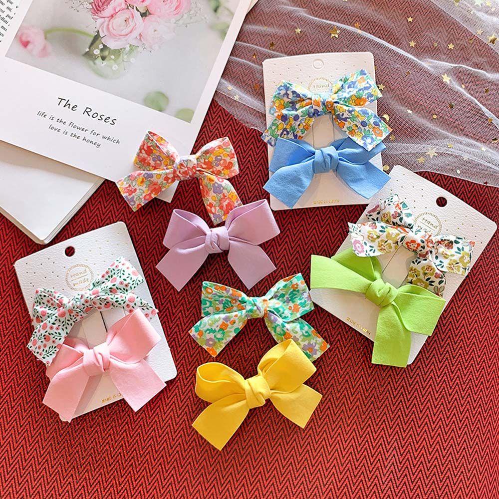 IVORY Set 2 Kẹp Tóc Hình Nơ Họa Tiết Hoa Màu Sắc Trơn Dành Cho Bé Gái