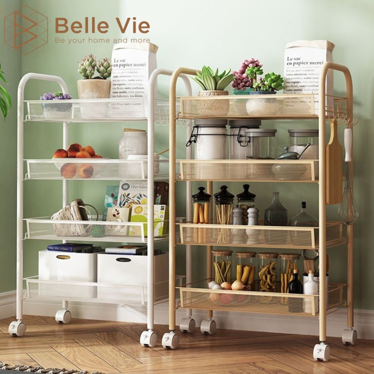 Kệ Sắt Đa Năng 4 Tầng BELLIVE Kệ Đa Năng Sơn Tĩnh Điện Có Bánh Xe Tiện Lợi Iron Shelf 4F