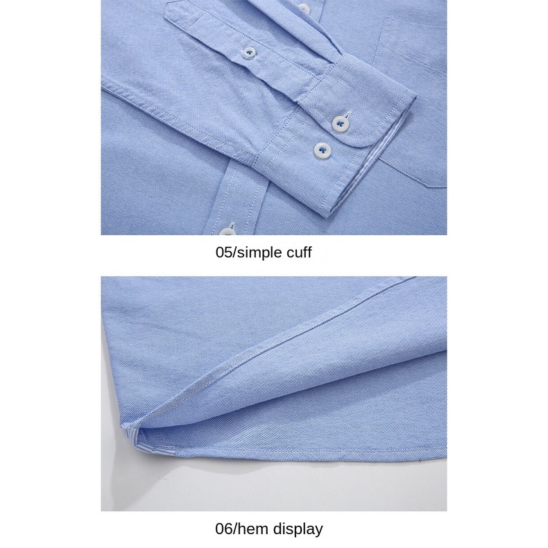 Áo Sơ Mi Công Sở Vải Oxford 100% Cotton Tay Dài Oversize Màu Trơn Cho Nam