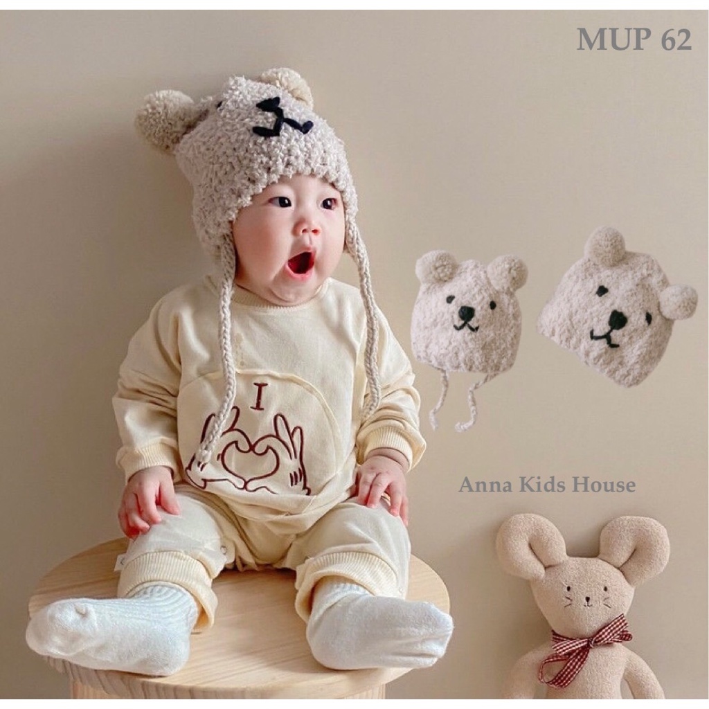 MUP 62 :Mũ Len Tai Gấu Cho Bé  6-24 Tháng