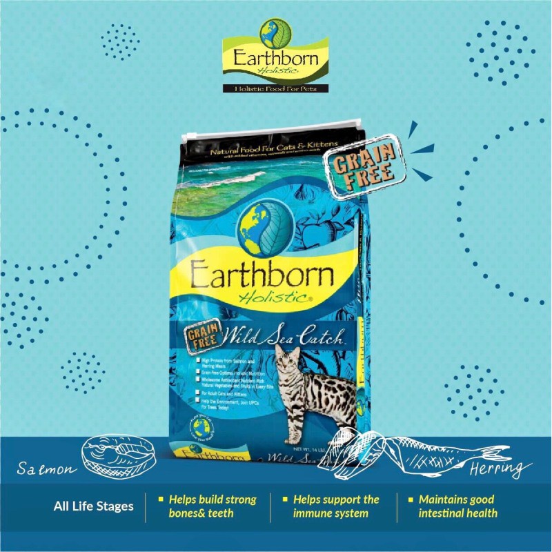 [DINH DƯỠNG CAO] Thức ăn hạt 6KG CHO TẤT CẢ GIỐNG MÈO - EARTHBORN HOLISTIC WILD SEA CATCH vị Thịt Gà &amp; Cá Trắng