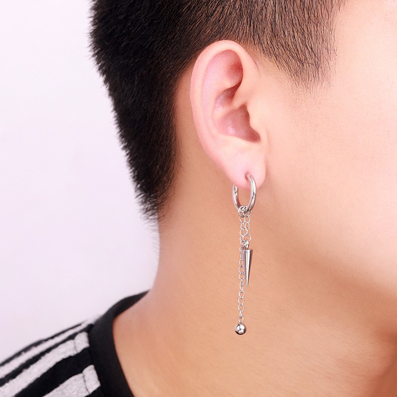 XiaoboACC 1 Piece Korean Fashion Hip Hop Chain Tassel Titanium Steel Earrings