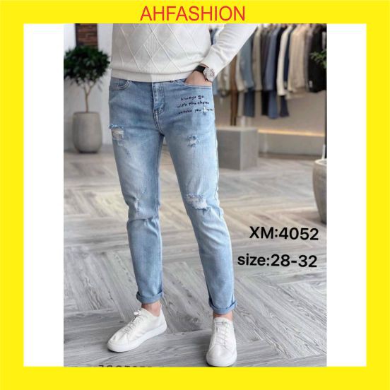 Quần jean nam đẹp rách gối co dãn chất bò cao cấp AHFASHION MS4052