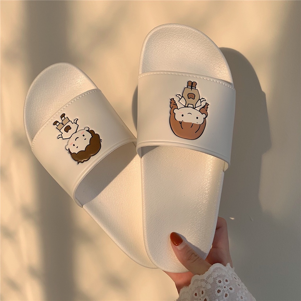 Dép quai ngang nam nữ, dép trai gái siêu cute- 3 màu đen nâu trắng