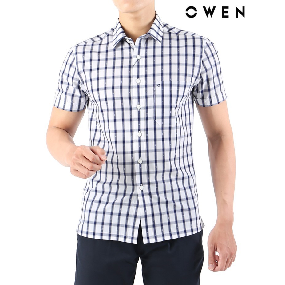 Áo sơ mi ngắn tay Owen Bamboo Bodyfit màu trắng phối caro - BA22633NT