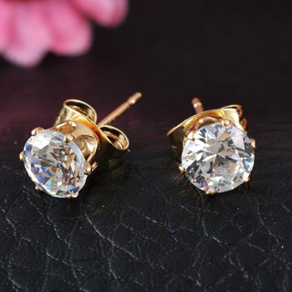 Khuyên tai vương miện mạ vàng trắng 18K đính đá Zircon phong cách Hàn Quốc