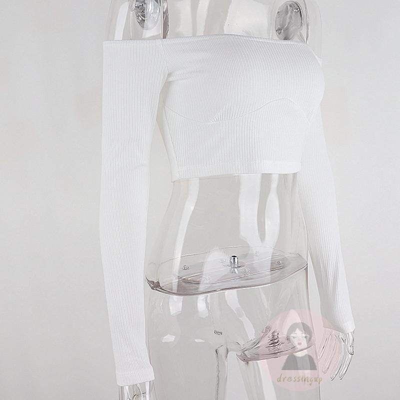 Áo Thun Dài Tay Trễ Vai Màu Sắc Nổi Bật Sành Điệu Cho Nữ