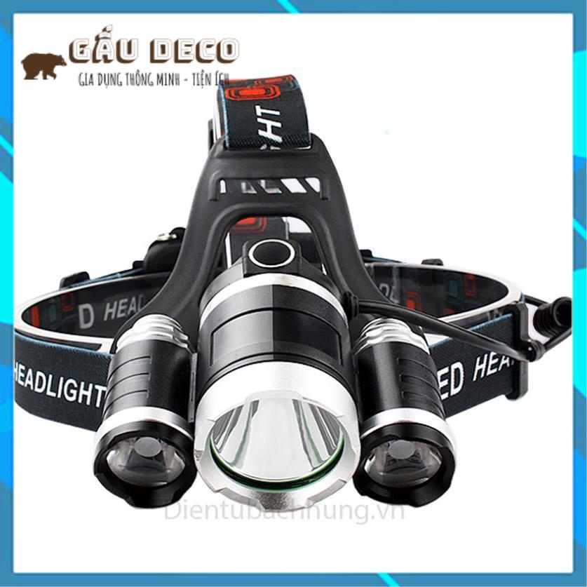 [FREESHIP]  Đèn Pin Đội Đầu 3 Bóng Led T6- Siêu Sáng, Kèm 2 Pin, Kèm Sạc